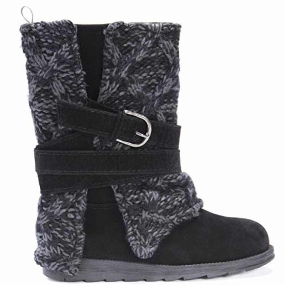 Muk Luks black winter boots with buckle strap